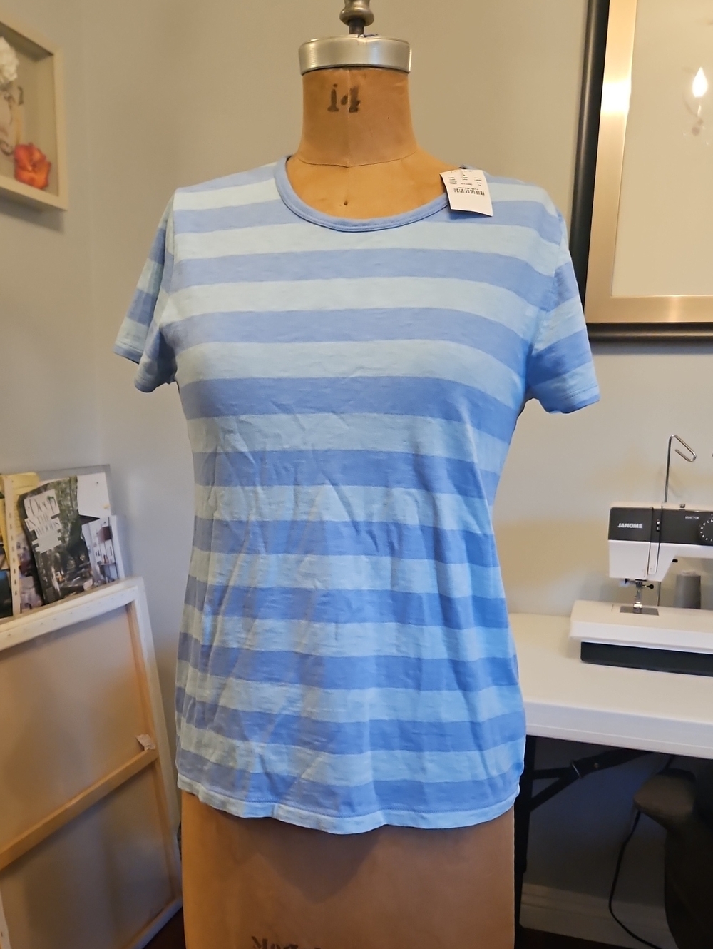 J. Crew Short-Sleeve Striped Tee in Light Blue and Sky Blue 100% Cotton